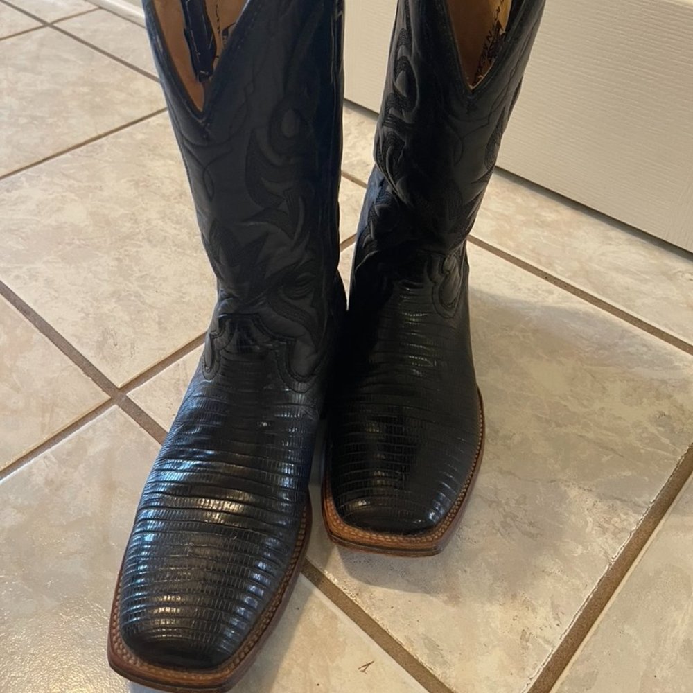 Black Faux Lizard Boots